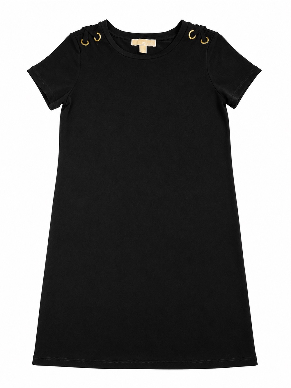 Michael Kors Black Shift Dress Gold Grommet Tie Shoulder Short Sleeve XS Career